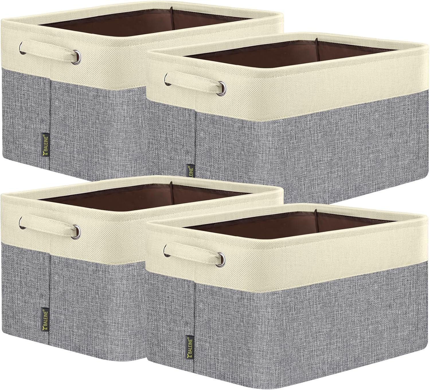 BALEINE 4 Pack Fabric Storage Bins for Shelves, Linen Storage Baskets for Organizing, Decorative Closet Bins for Clothes, Home (Grey, 15x11x9.5)