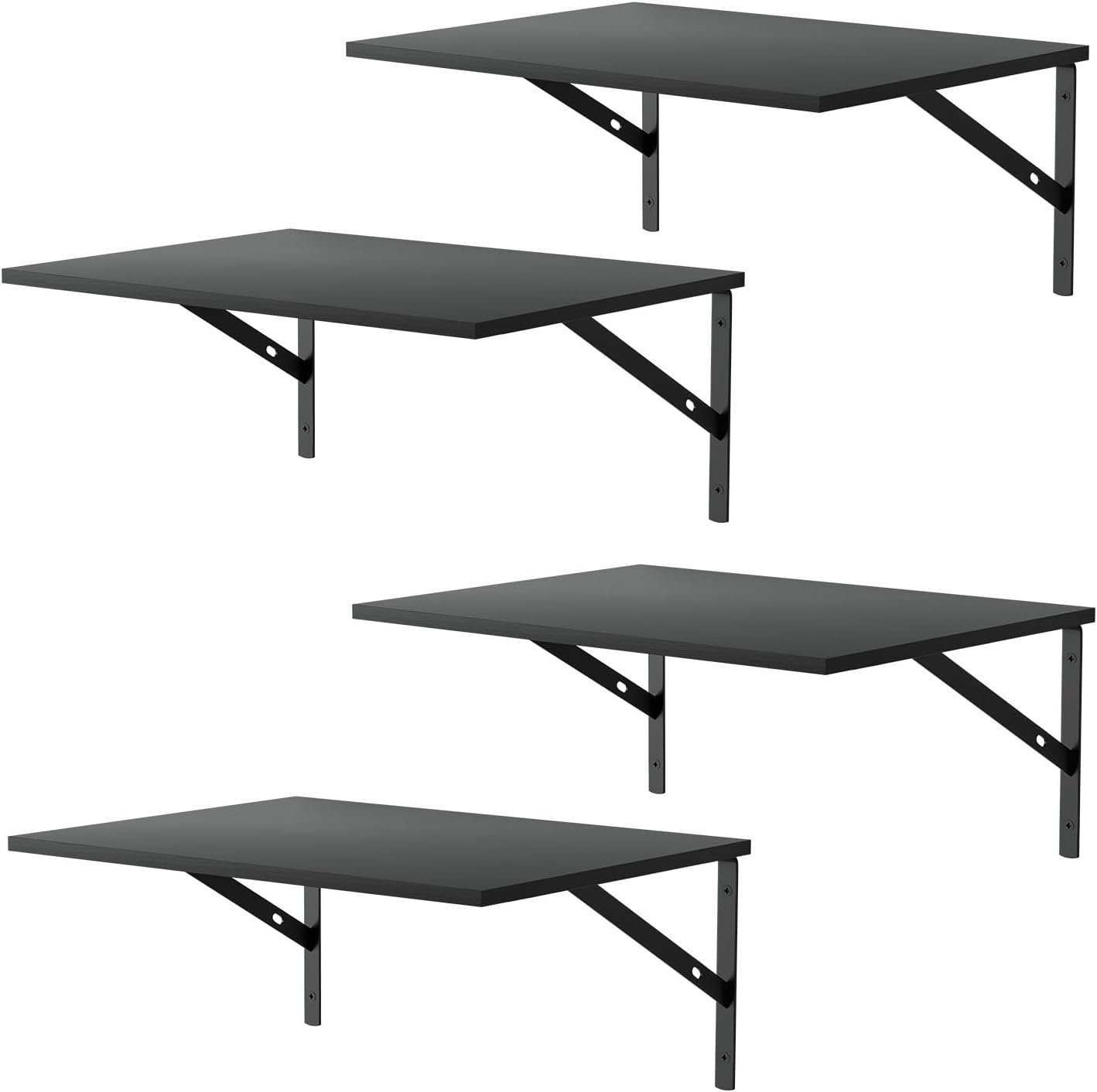 Deep Floating Wall Shelves - 4 Sets of 12 Inch Wide Black Wood Shelves for Bathroom, Bedroom, Kitchen, Living Room