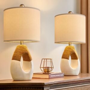 OYEARS Small Boho Table Lamps for Bedroom Set of 2, Farmhouse Rattan Bedroom Lamps for Living Room Rustic Home Decor, Nightstand Bedside Lamps for Sofa Table Entry Way, Suitable for Small Places