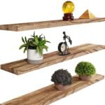Wood Floating Shelves for Wall, Rustic Wall Shelves for Bedroom, Wall Mounted Floating Shelf, Set of 4 Light Walnut 36 Inch
