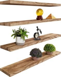 Wood Floating Shelves for Wall, Rustic Wall Shelves for Bedroom, Wall Mounted Floating Shelf, Set of 4 Light Walnut 36 Inch