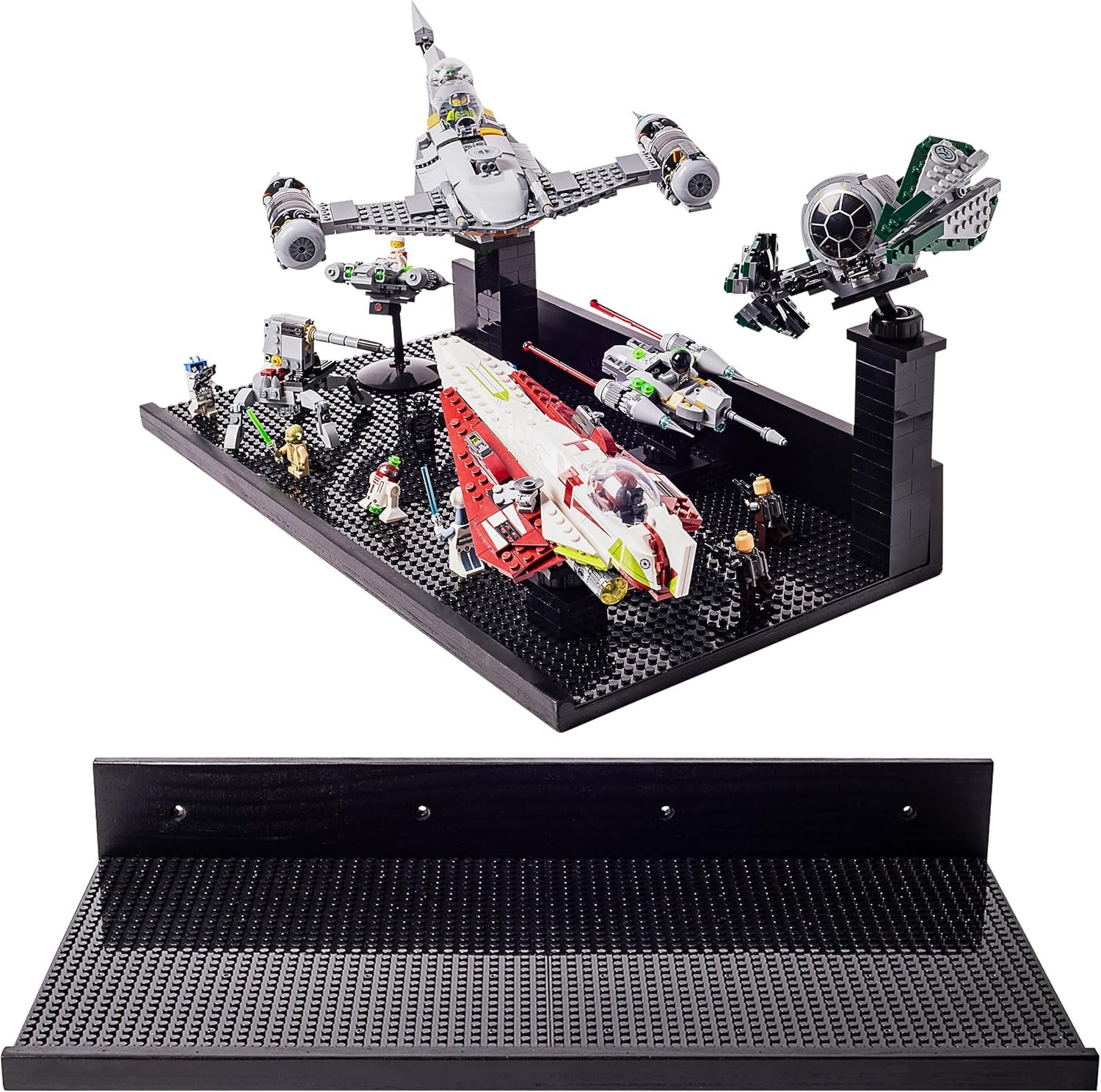 XL Shelves Floating Shelves for Building Block Display - Compatible as a Lego Display Shelf - Floating Shelves for Wall - Works with Major Building Blocks - Black, 2-Pack